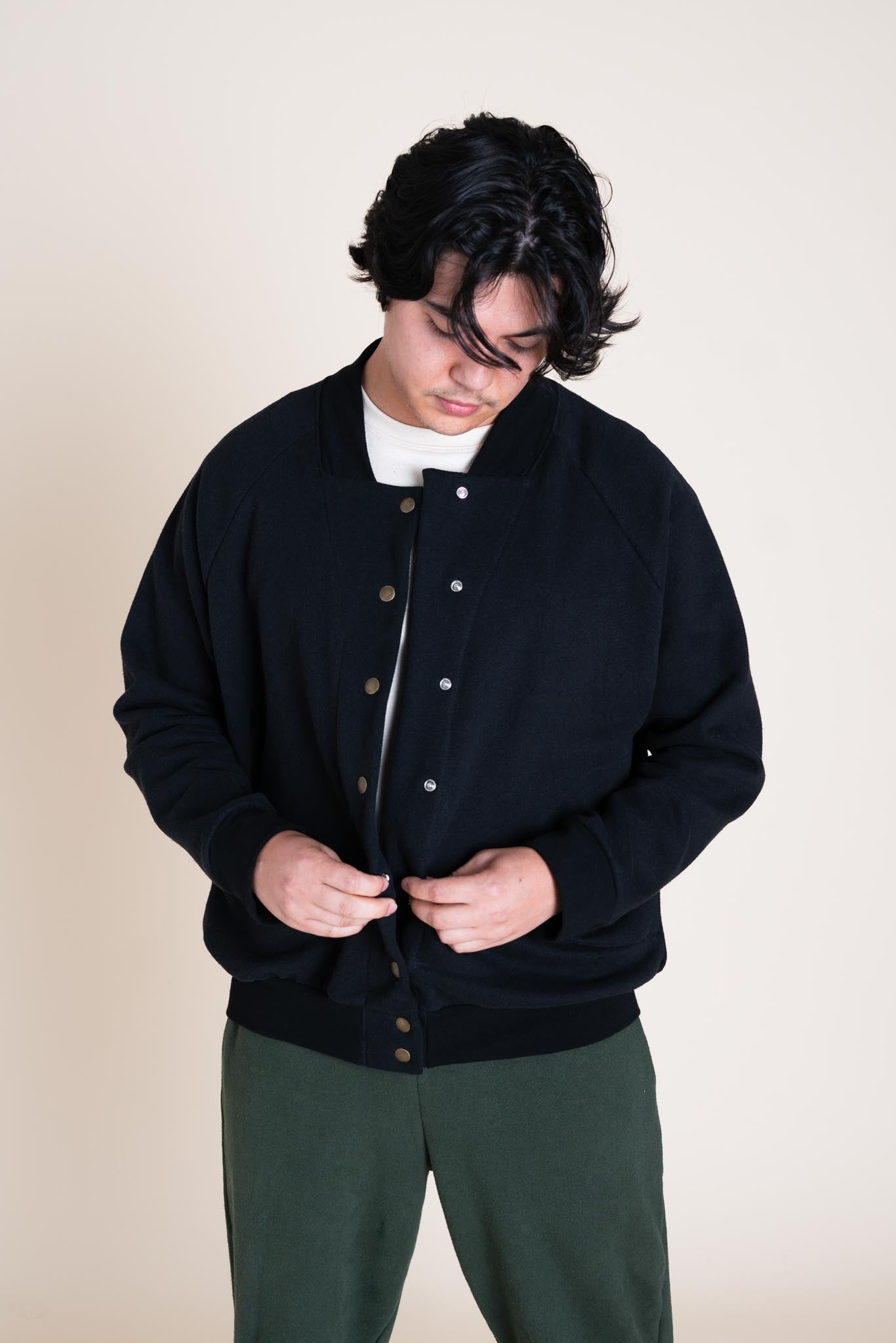 Michael is wearing a size L.