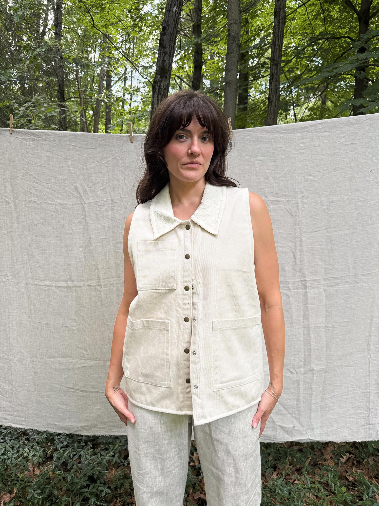 Collared Vest in Organic Natural Denim