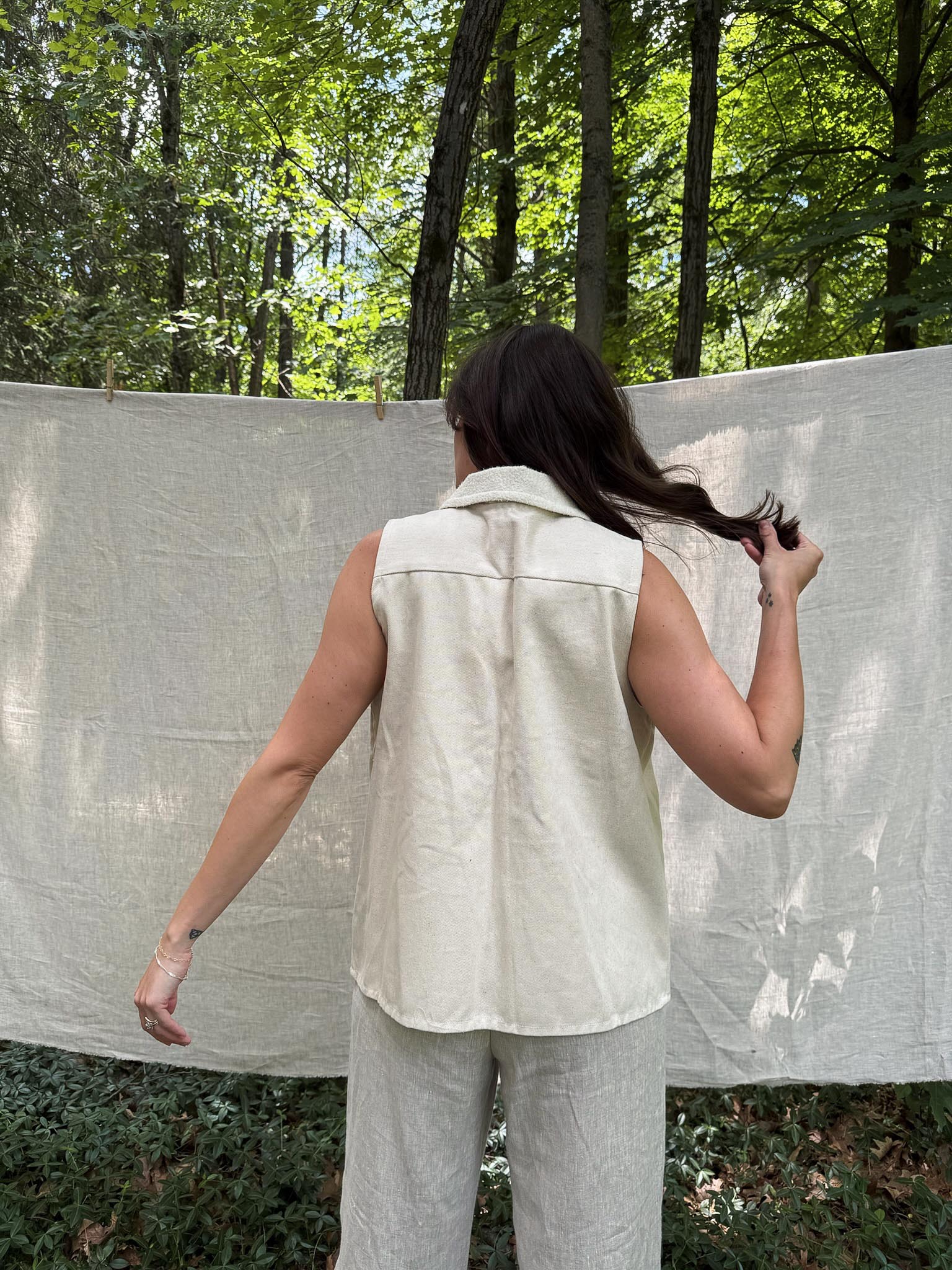 Collared Vest in Organic Natural Denim